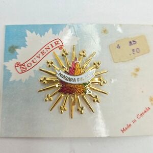 Vintage‎ Niagara Falls Souvenir Pin Brooch Maple Leaf Gold Tone Unused on Card